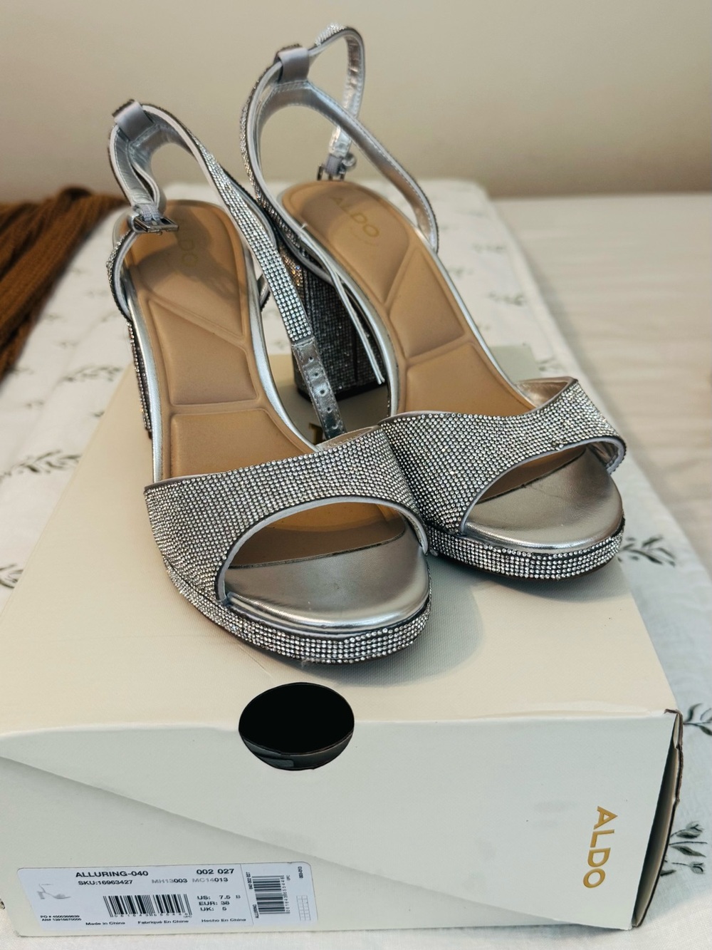 ALDO Silver Crystal-Embellished Slingback Heels